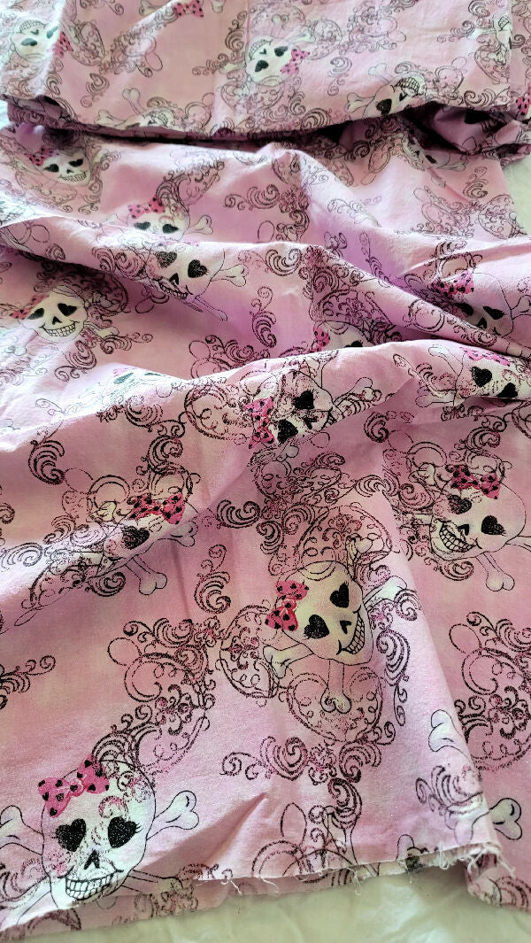 Pink Cute Skulls with Bows Sparkle Cotton 4 Yards