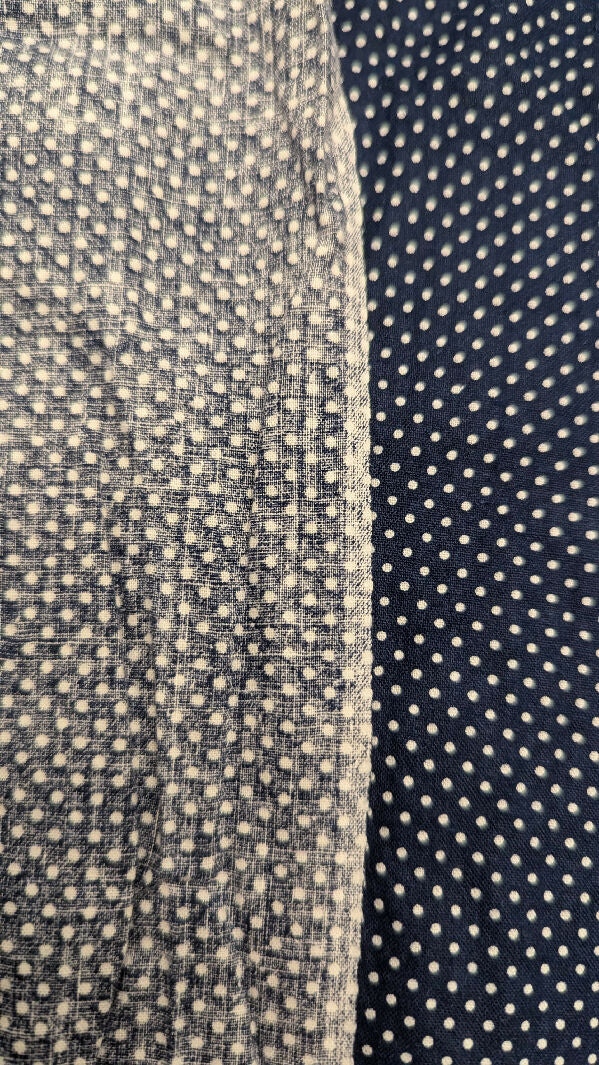 VTG Navy Blue/White Polka Dot Shirting Woven Fabric 36"W - 4 yds+