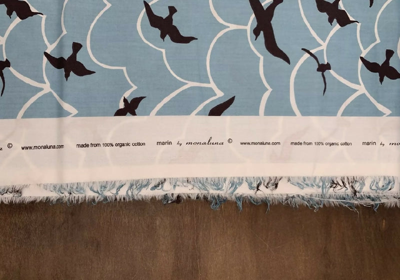 Monaluna Fabric Marin Bird Sky Blue Print 100% Organic Cotton 5 yards x 44 Wide