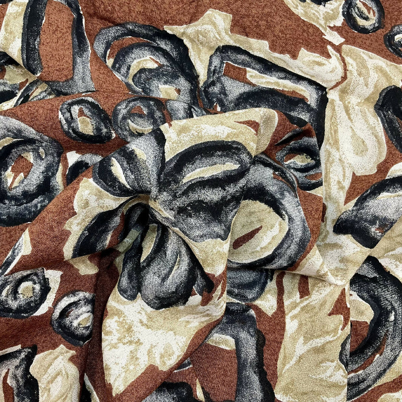 Brown Abstract Rayon Challis – 2 7/8 yds