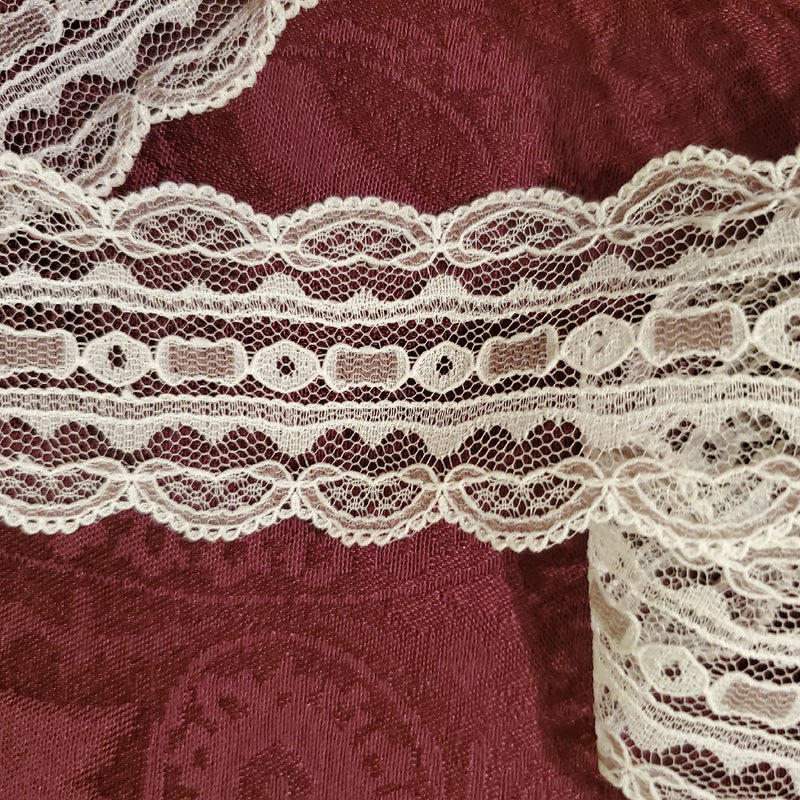 Vintage Lace trim 2" wide white brown scalloped edges