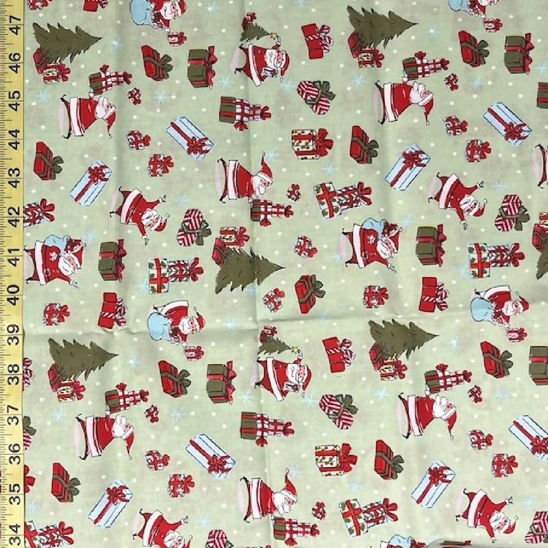 Green Santa Print Quilting Cotton - 1 Yrd