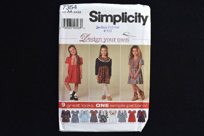 Vintage 1990s - Simplicity 7354 Girls Dress & Vest Sewing Pattern UNCUT - Sizes 3, 4 , 5 , 6 - Design Your Own - J