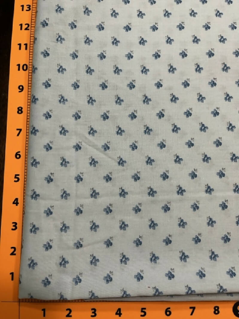 Sky Blue calico with blue flowers - 100% brushed cotton