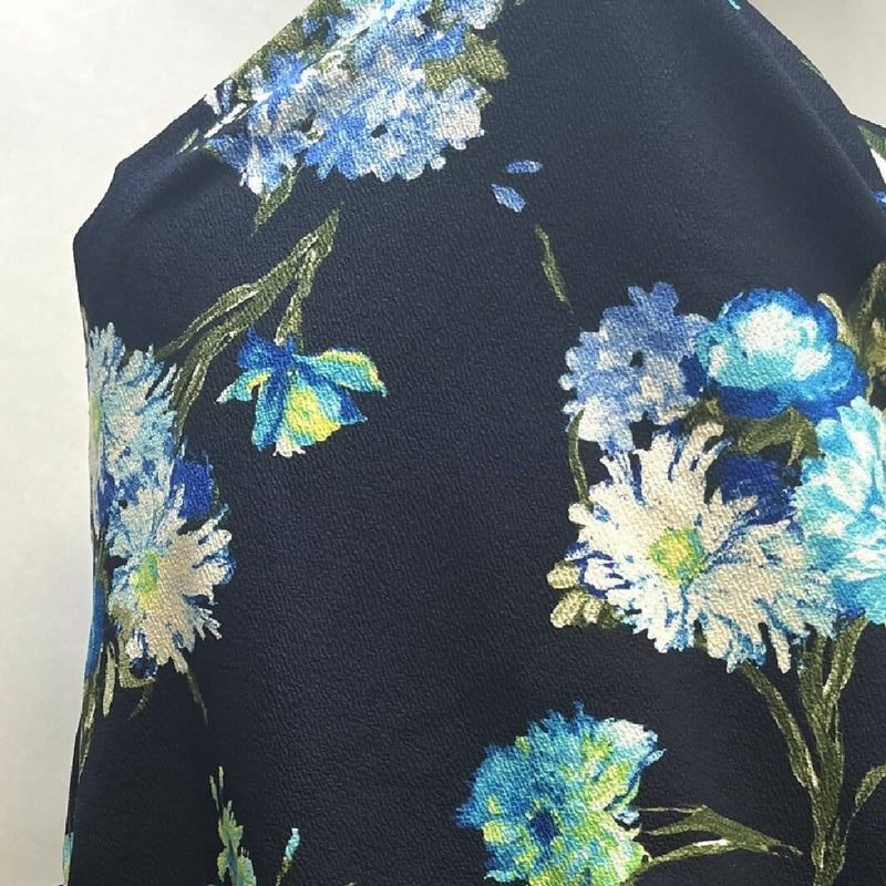 Dark Navy Blue Large Print Floral Knit - 3 Yds