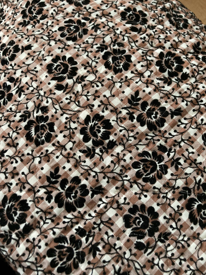 Flocked Quilted Floral Checked Fabric