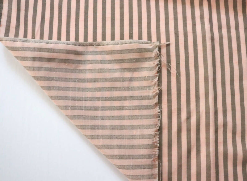 5 Yards of 44in Wide Peach Pink and Taupe Gray Striped Lightweight Shirting Fabric