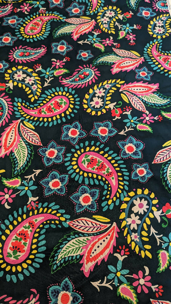 Dark Teal Multicolor Paisley and Floral Print Quilting Cotton 45"W - 1 1/4 yd