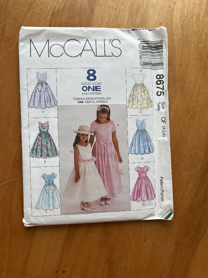 McCall’s pattern 8675 girls dress size 4,5,6