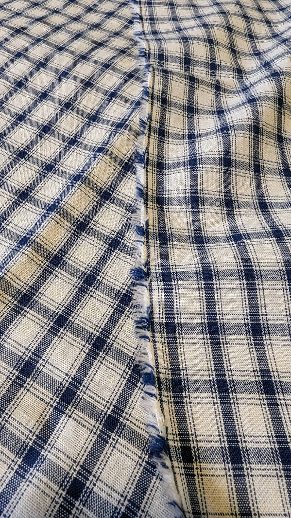 Blue/Off White Plaid Cotton Shirting Woven Fabric 60"W - 1 yd plus