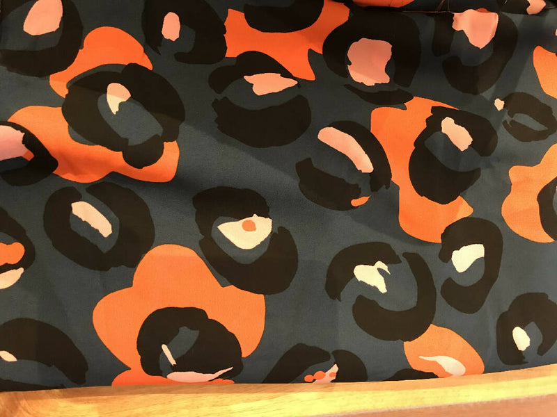 3 Meters of Abstract Leopard Print Polyester Crepe - Navy/Orange