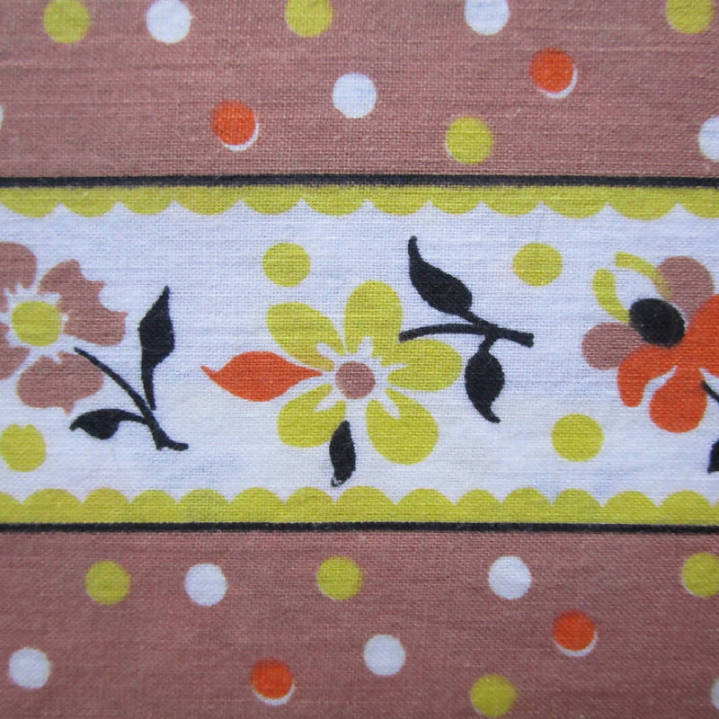 Vintage Cotton Fabric, Brown Floral Stripes, 7 Pieces