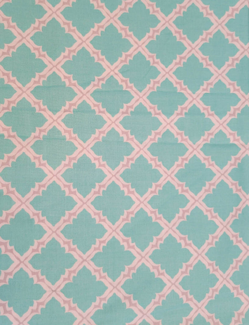Cotton Fabric in a Morrocan Lattice in Turquoise, Grey & White - 2 YDS
