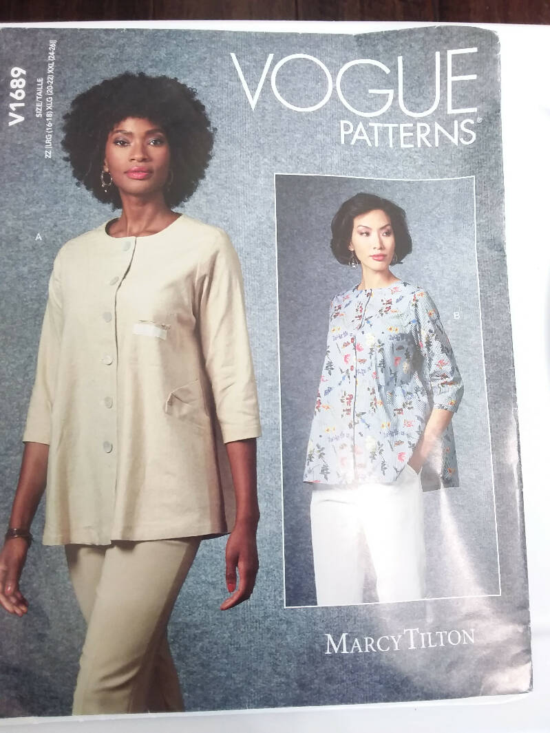 Vogue 1689 Marcy Tilton Misses Loose Fitting Jacket with Design Variations Size Lrg - Xlg - Xxl Uncut