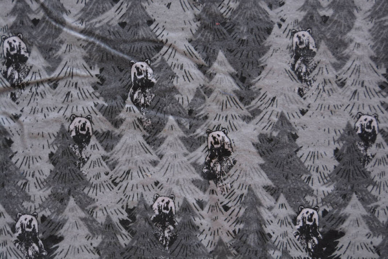 ONE YARD soft gray flannel trees & Grizzly bears 42" wide