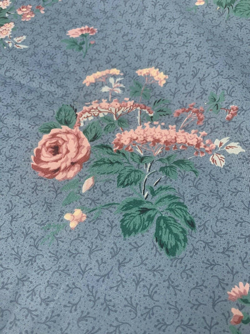 5th Avenue Designs Vintage 1988 Blue Pink Floral Scotchgard Chintz Fabric 2yrd x 55"