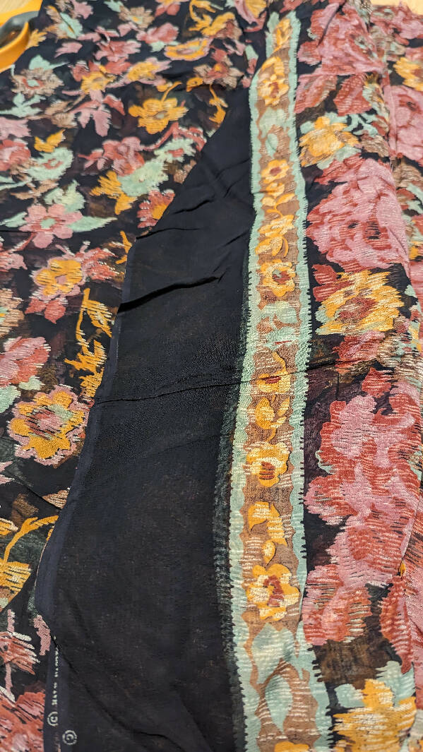 Vintage Hale Fabrics Inc. Black Floral Border Print Chiffon Woven Fabric 44"W - 3 3/4 yds