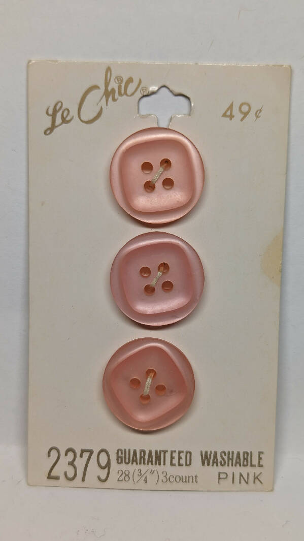 Le Chic Vintage Pink Round Buttons with Square Inset 3/4" - set of 3