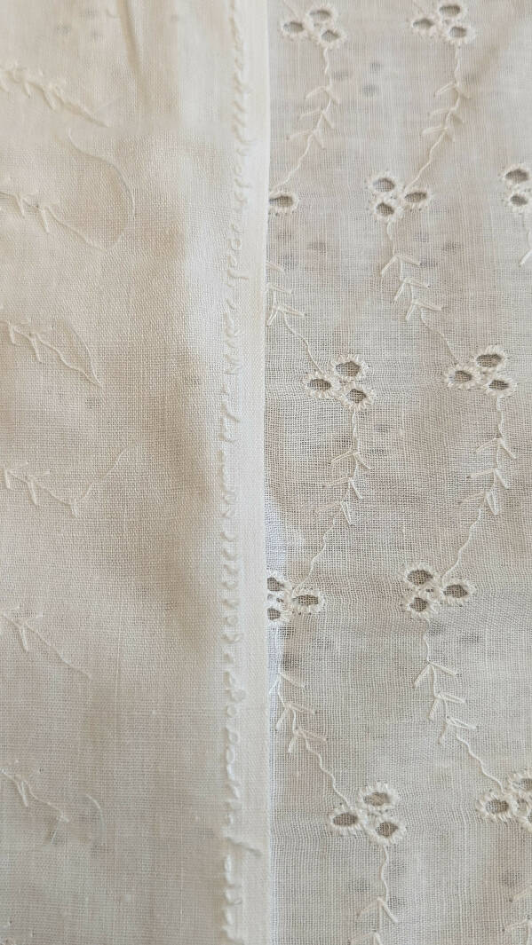 White Embroidered 3-Leaf Clover & Vines Cotton Eyelet Woven Fabric 44"W - 2 1/2 yds+