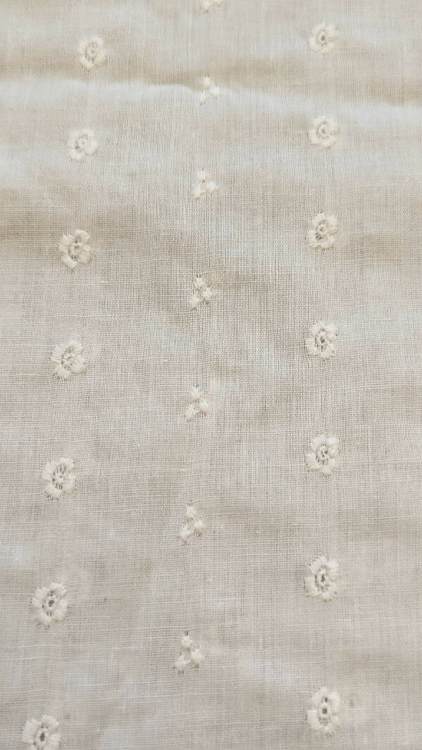 White Embroidered Floral Cotton Eyelet Woven Fabric 44"W - 2 3/4 yds+