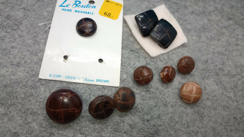 Lot of 10 Assorted Leather Buttons, metal shank