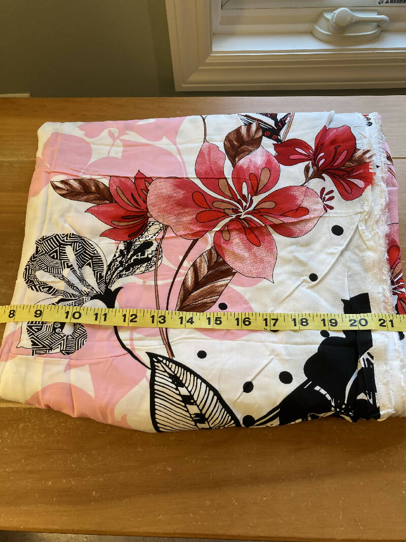 Rayon Poplin Vanilla Fabric With Mixed Floral Print 2.3 yards