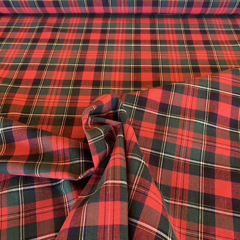 Red, Green, Blue, White and Yellow Cotton Tartan Woven - Yardage