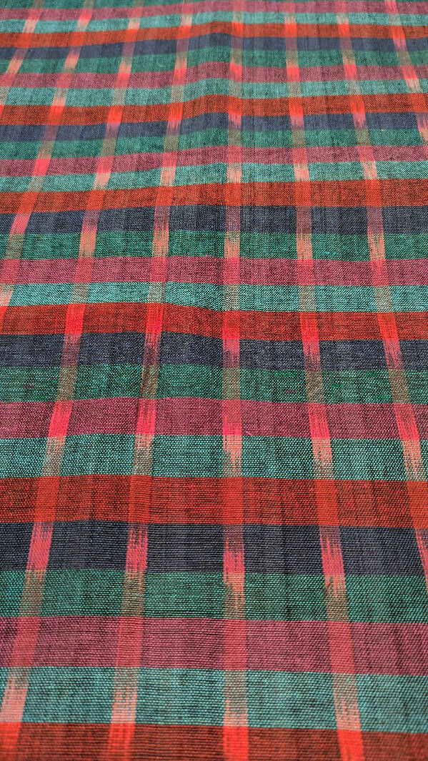 Handwoven Multicolor Plaid Cotton Fabric 35"W - 3 yds+