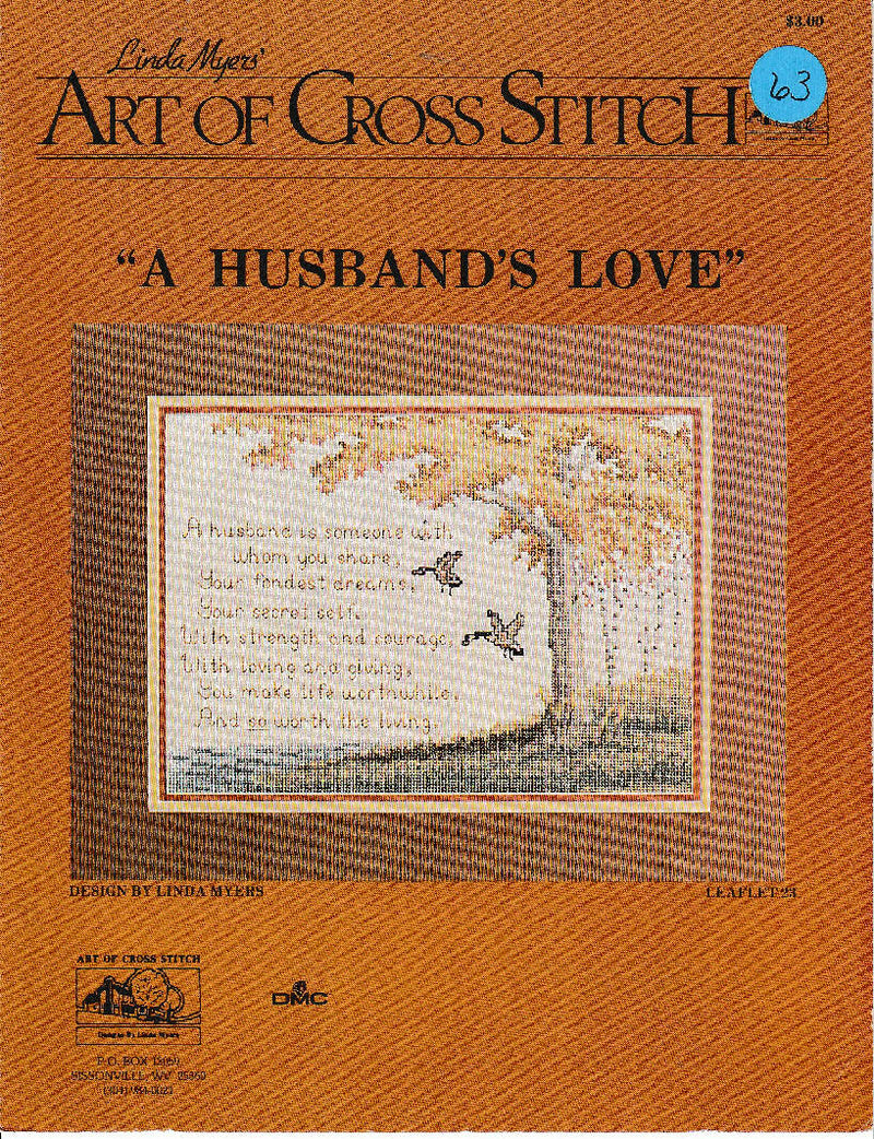 Counted Cross Stitch Pattern A Husbands Love by Linda Myers Leaflet 