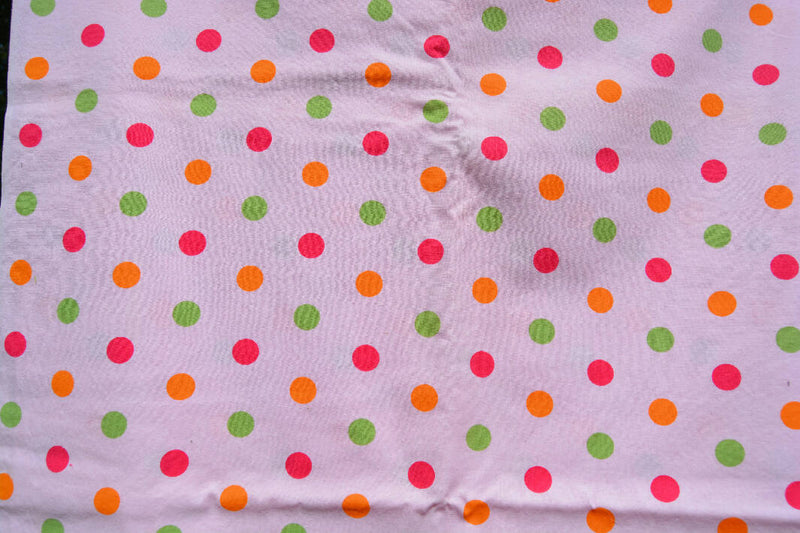 1.75 yards pale pink cotton fabric w/ bright polka dots 45" wide