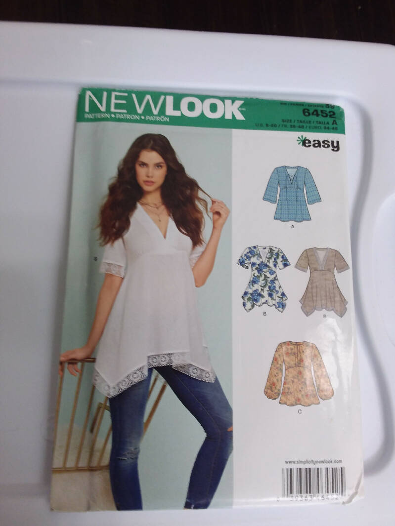 NewLook 6452 top with bodice and hemline variations size 8 - 20 uncut