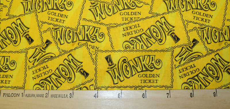 Willy Wonka Golden Ticket 100% Cotton Fabric by the Yard