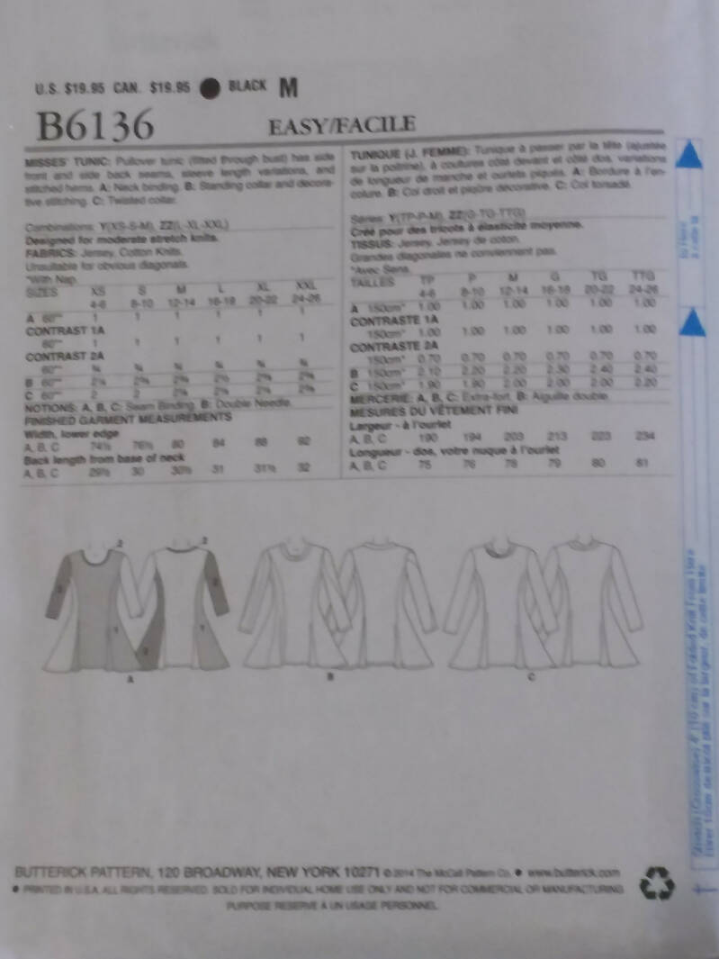 Butterick 6136 pullover tunic
