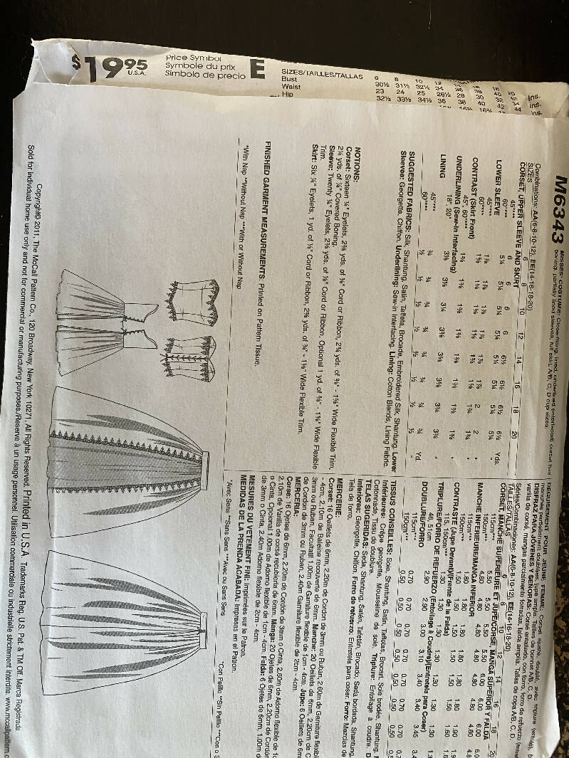 McCall’s Costume Pattern 6343