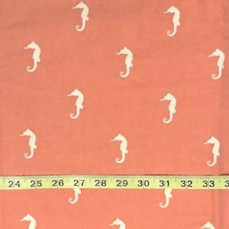 Coral With White Seahorse Cotton Flannel - 2.25 Yds