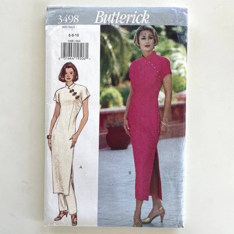 Butterick 3498 (1994) Cheongsam-style Dress and Pants (Size 6-8-10) UNCUT