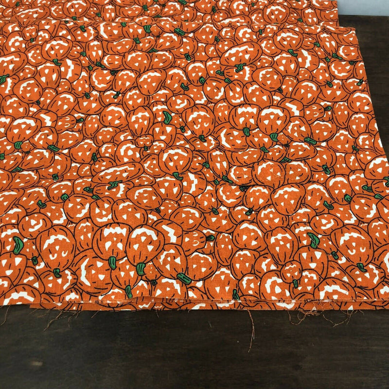 Vintage 80s Wamsutta Hallmark Halloween Fabric Pumpkin Jack-o-lanterns 1yrd +8”