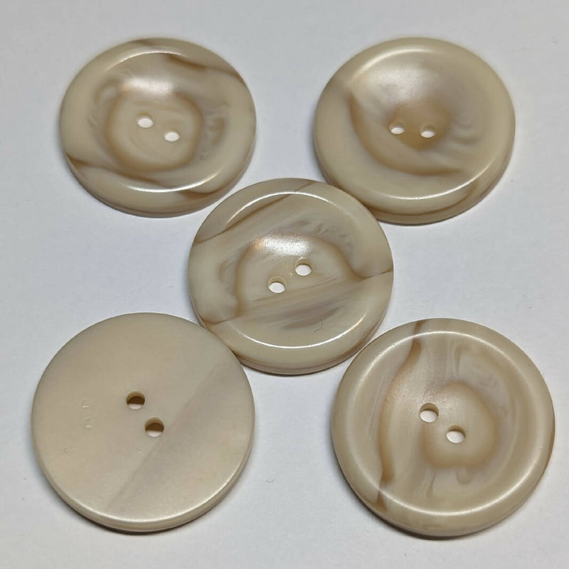 Vintage Plastic Marbled Ivory Round Buttons 25 mm - Set of 5