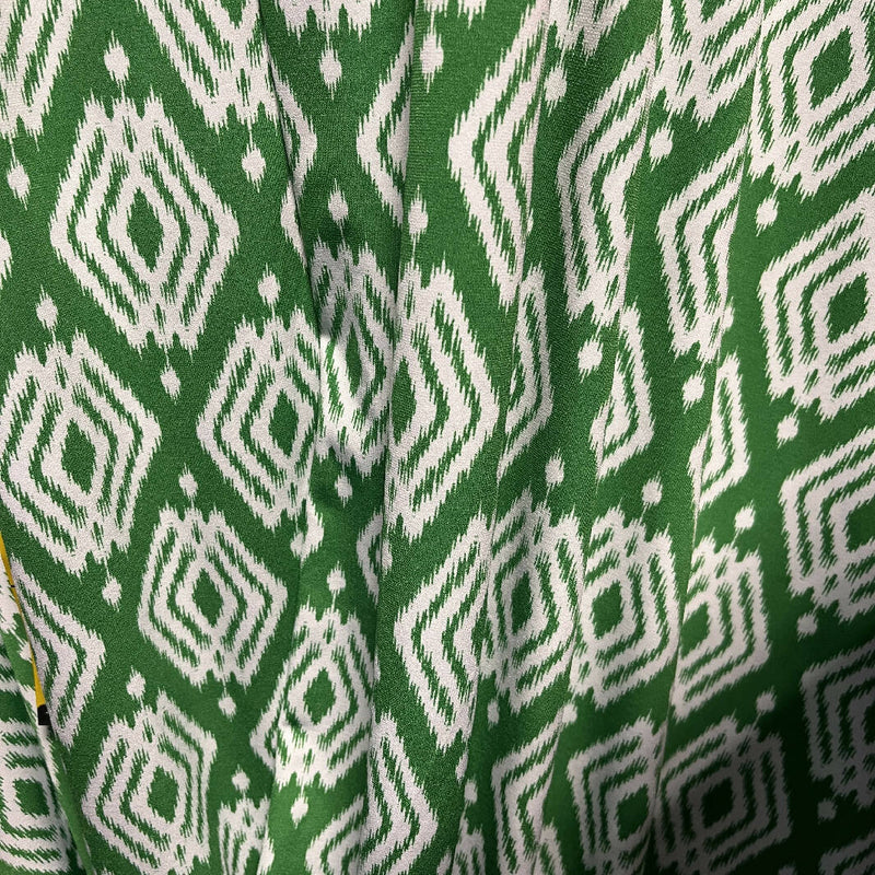 Green and White Geometrical ITY Polyester Knit - 3.25 Yds