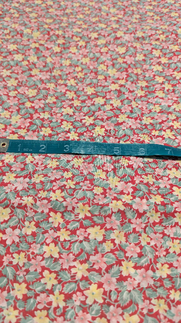 Vintage Red Small Floral Print Woven Fabric 45"W - 1 yd