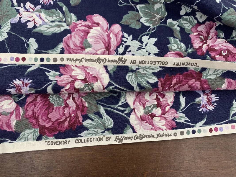 Vintage Hoffman CA Fabrics Navy Blue Pink Cottagecore Floral Coventry Collection 1yd