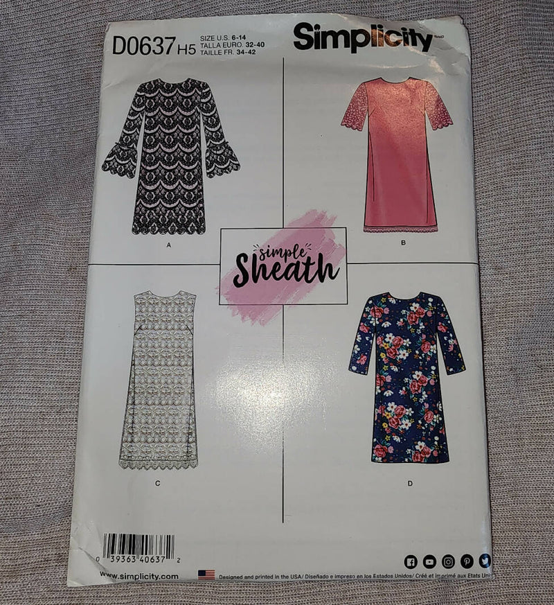 Simplicity 8293 - Misses Dress, UC/FF, SZ 6-14
