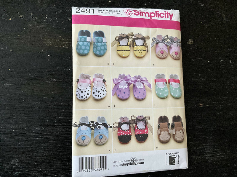 Simplicity 2491 - Baby Booties, Unopened, US Sizes XS-L
