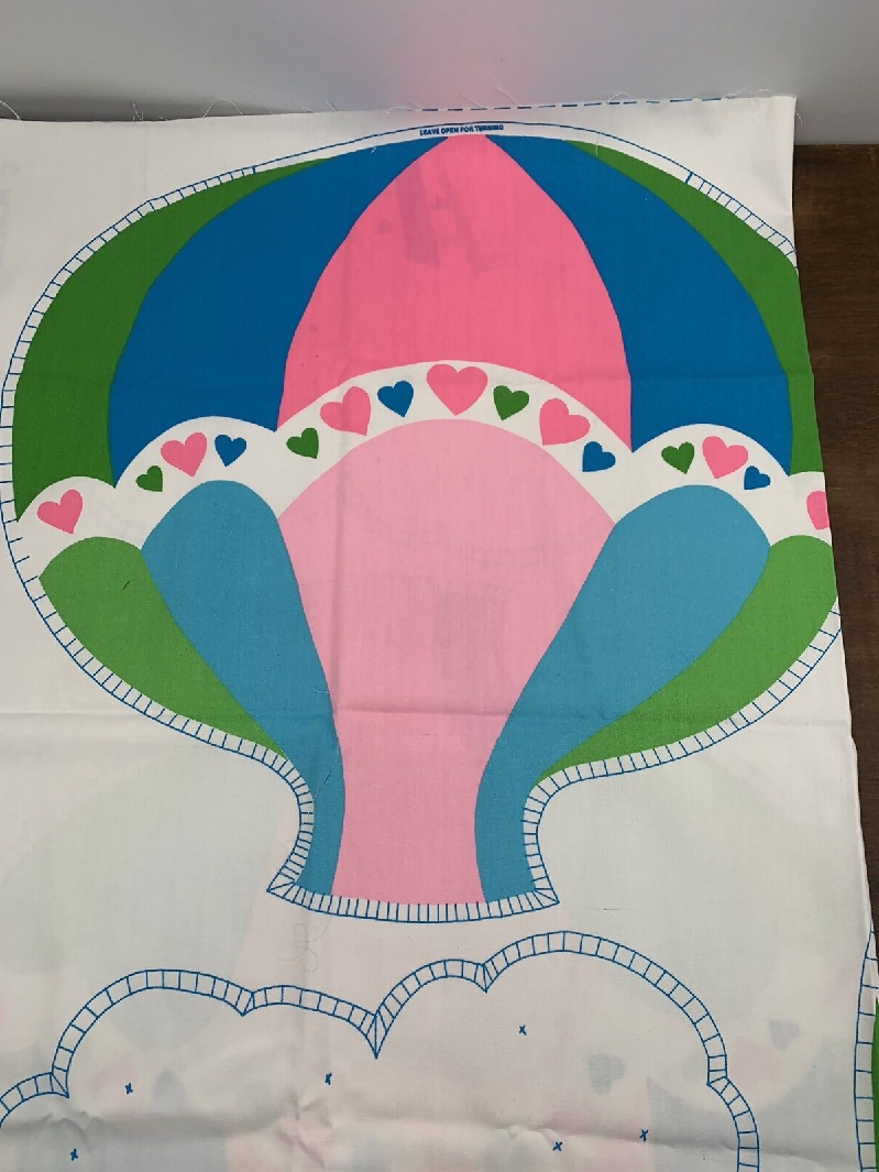 Vintage Rainbow Creations Cut & Sew Cupcake Hot Air Balloon Pillow Fabric Panel