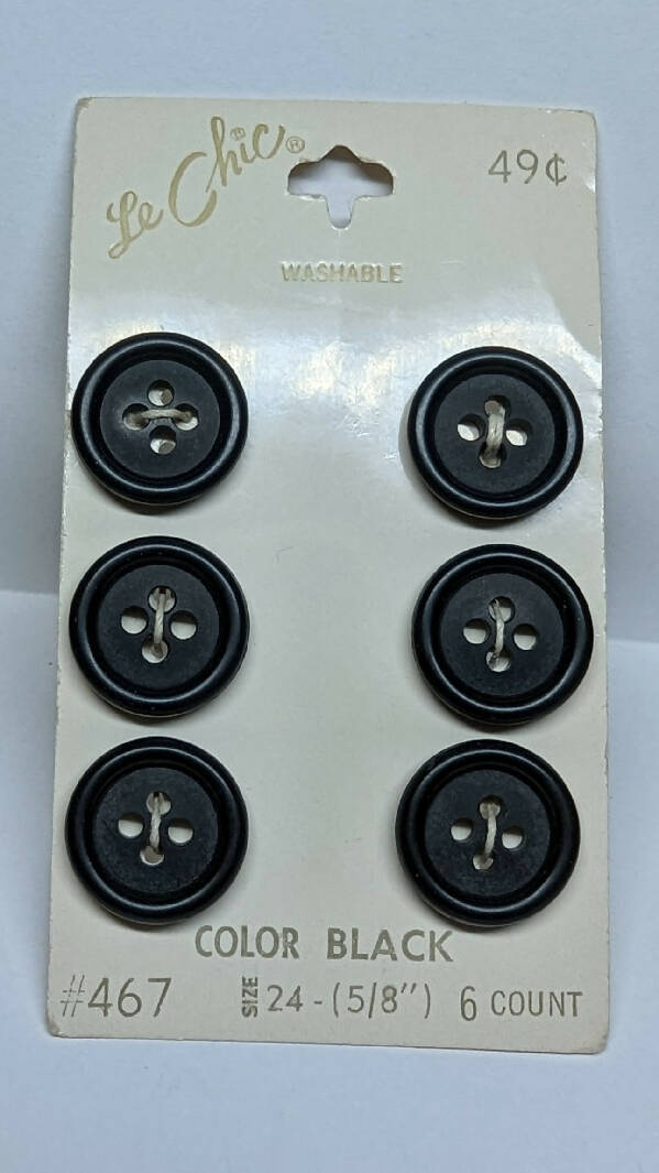 Le Chic Vintage Round Black Buttons 5/8" - set of 6