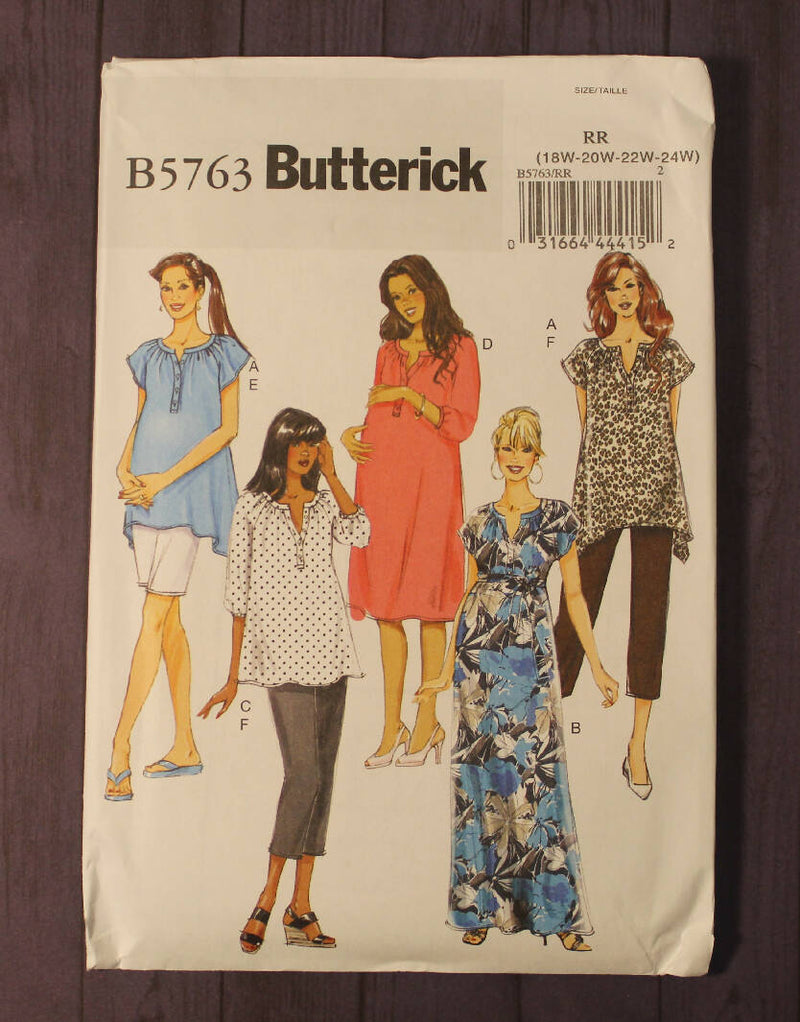 Butterick 5763 Womens Maternity Top, Dress, Shorts, and Pants