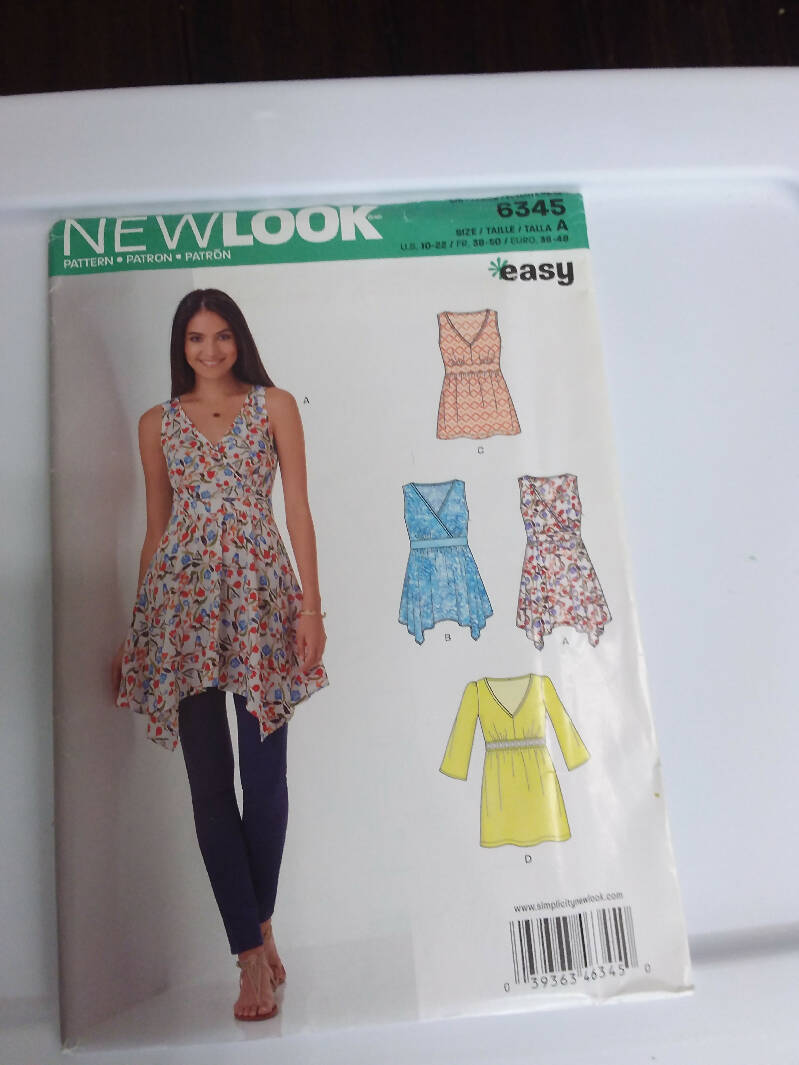 NewLook 6345 v-veck tops with length variations size 10 - 22 uncut