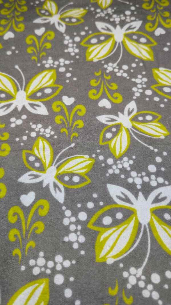 Gray/Chartreuse/White Butterfly Print Cotton Flannel Woven Fabric 41"W - 1 3/4 yd