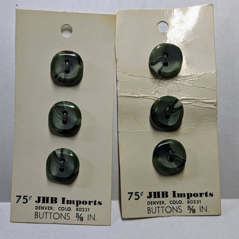 Vintage JHB Imports 5/8" Marbled Green Round Faceted Buttons - Lot of 6