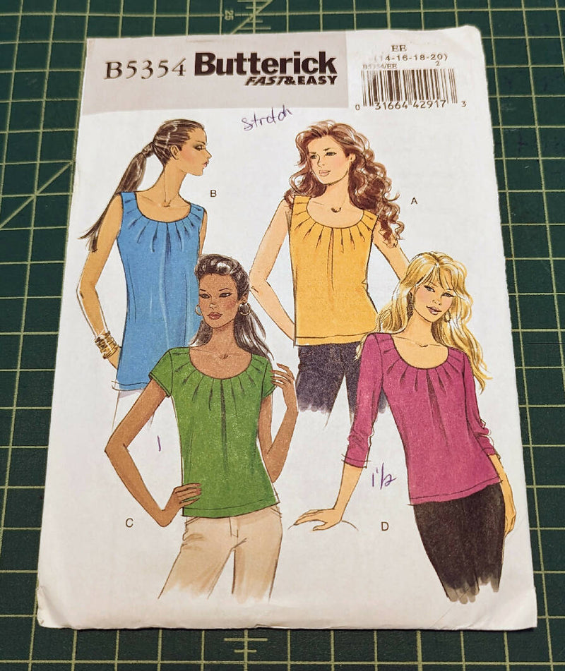 Butterick 5354 Fast & Easy Pullover Knit Top Pattern Sizes 14-20